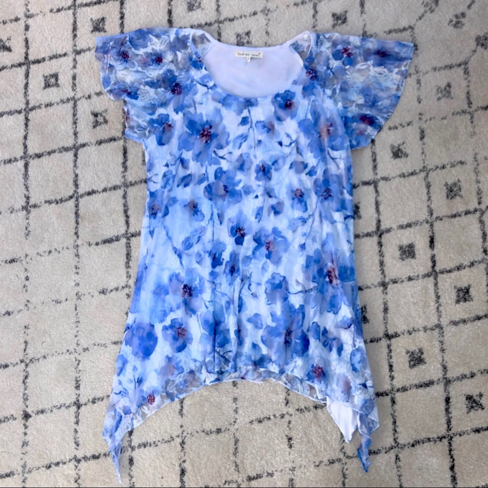Blue Floral Lace Top
